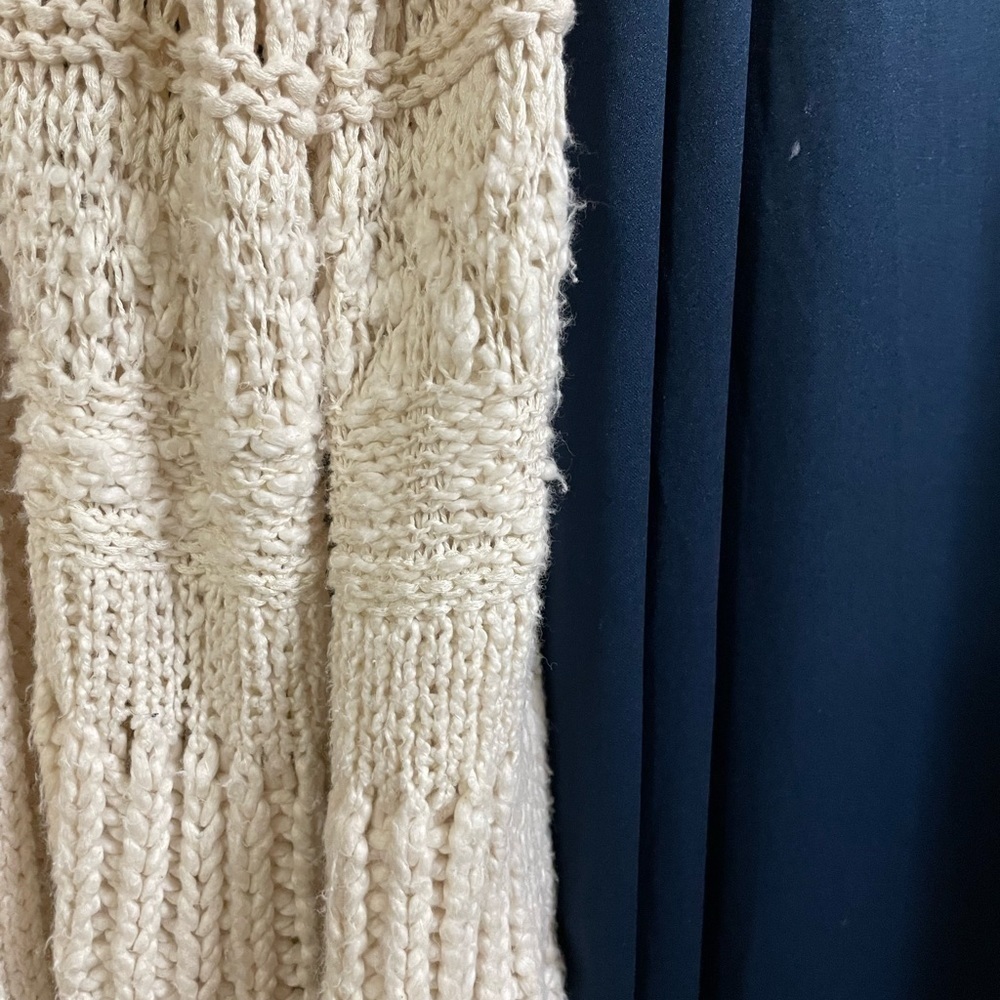 Free People Crochet Knit Long Cardigan Sweater with fringe trim - Picture 4 of 5